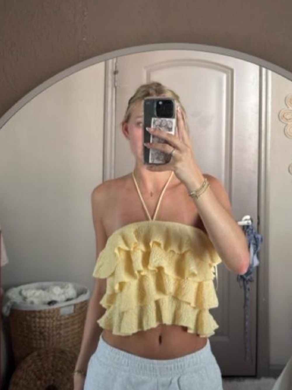 Zara Yellow Ruffle Bandeau Top